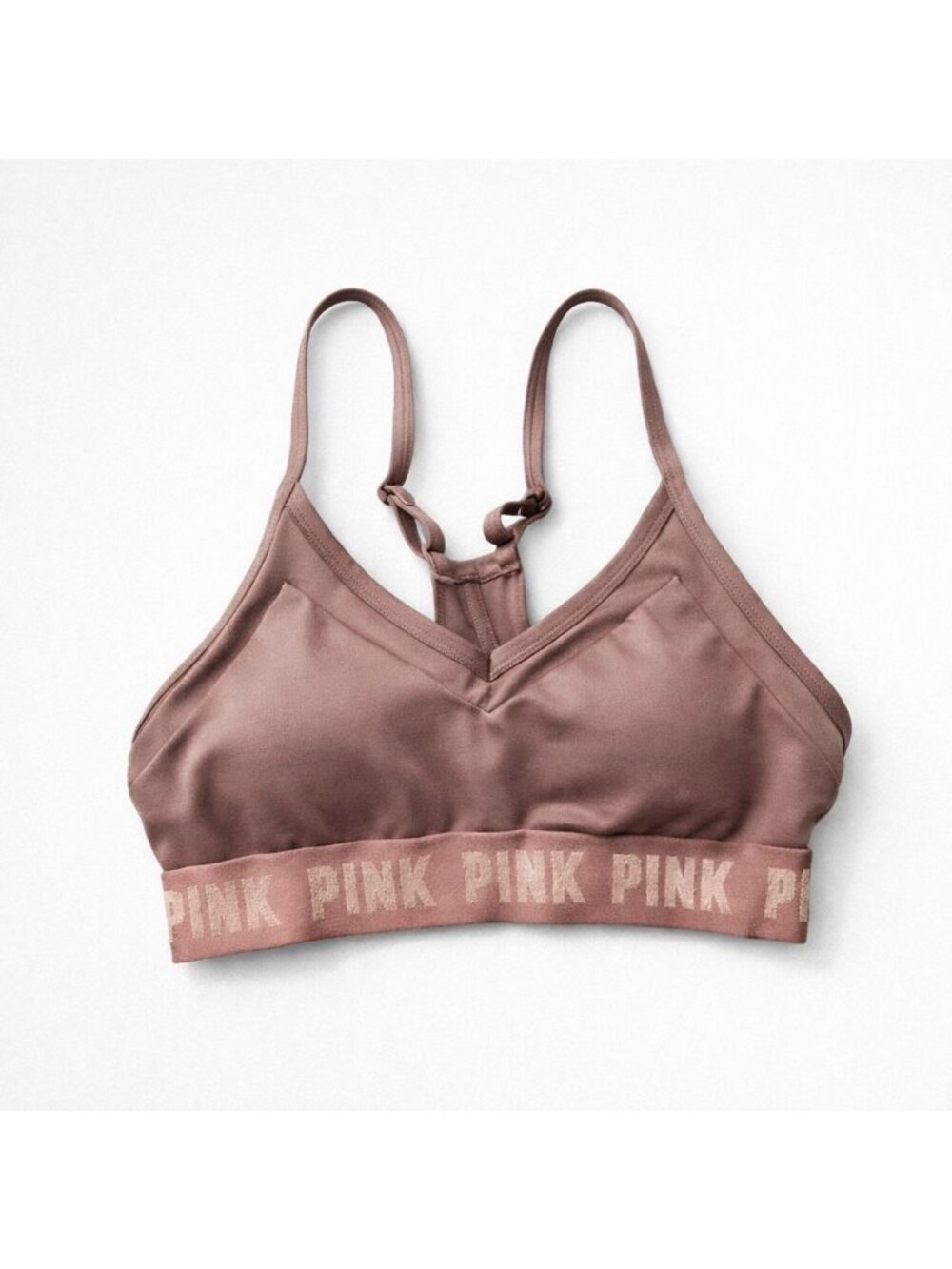Victoria’s Secret PINK Mauve Sports Bra XS V‑Neck Adjustable Straps Logo Band